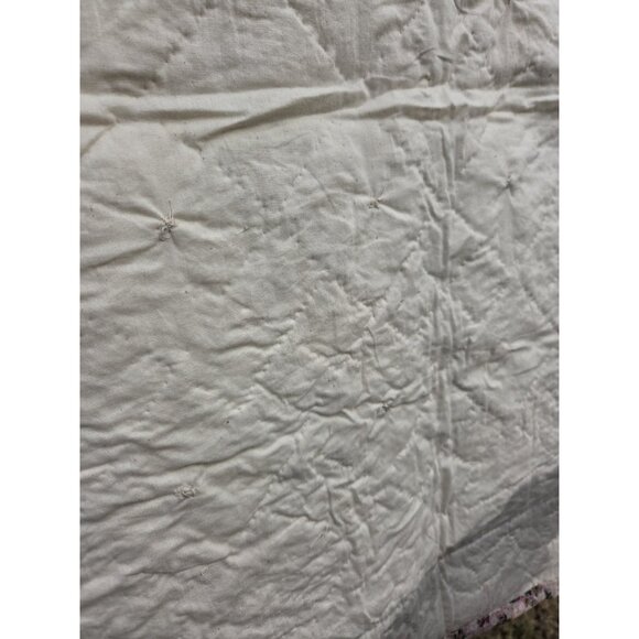 Handmade Floral Print Cotton Hand Quilted Lap Throw Coverlet Baby Quilt Rosettes - Picture 8 of 9